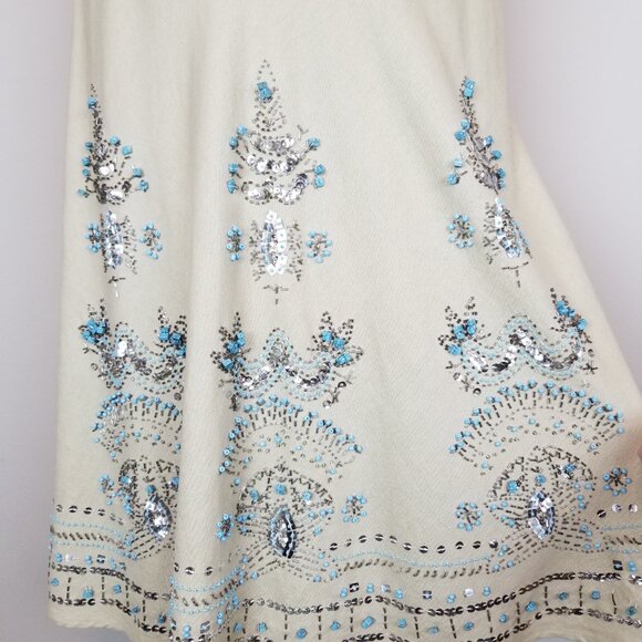 Carole Little Turquoise & Silver Beaded Sequin Midi Linen Skirt Ladies Size 6 - Picture 3 of 7
